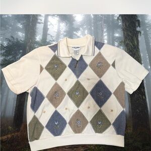 Alfred Dunner Men's Zip-Up Argyle Sweater - Cream, Blue, Green